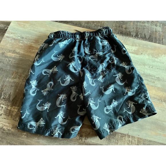 George Mens Mermaid Print Swim Trunks Black White Board Shorts Size S 28-30 - Picture 3 of 4